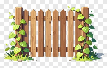 Wooden Fence With Ivy And Grass PNG