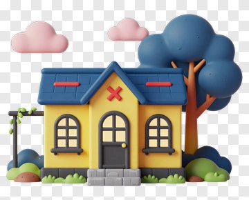 Colorful Cartoon House With Tree And Clouds PNG