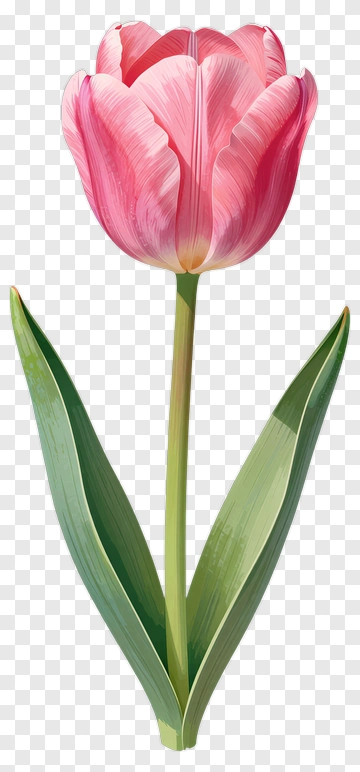 Pink Tulip With Green Leaves PNG