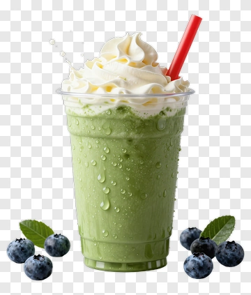 Matcha Smoothie With Whipped Cream And Straw PNG