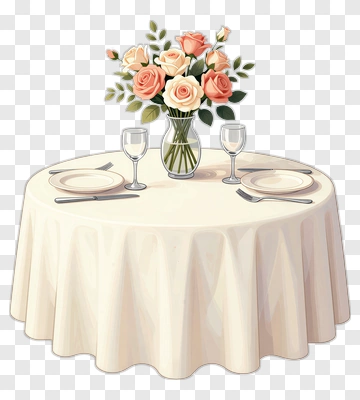 Elegant Dining Table With Flower Arrangement PNG