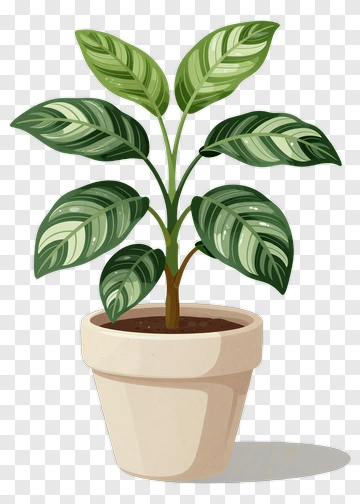 Potted Plant With Variegated Leaves PNG
