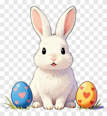 Cute Rabbit With Easter Eggs PNG
