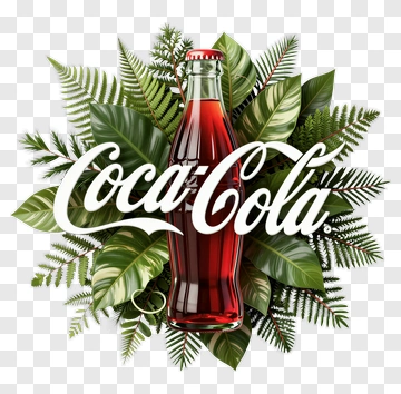 Coca-Cola Bottle With Logo And Foliage PNG