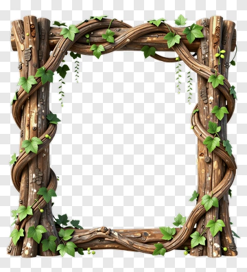 Wooden Frame With Green Vines PNG