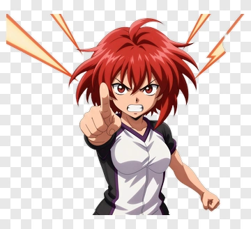 Anime Girl Pointing With Red Hair PNG
