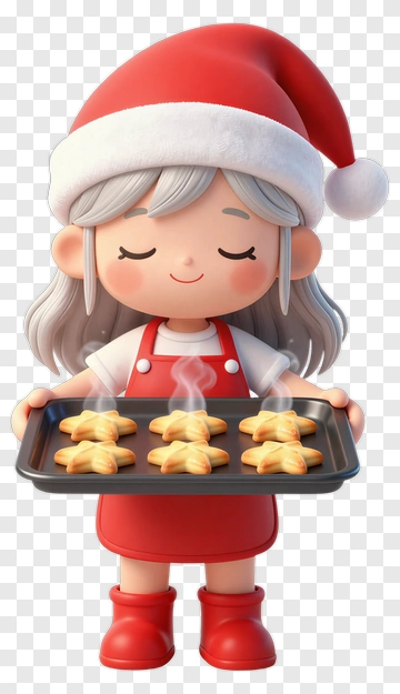 Girl With Santa Hat Holding Star Cookies PNG