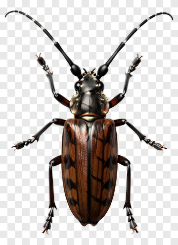 Longhorn Beetle With Orange And Black Pattern PNG
