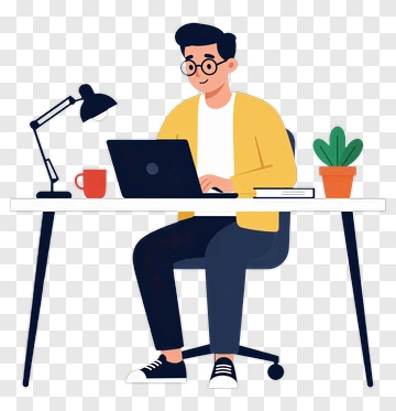 Man Working On Laptop At Desk PNG