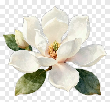 Magnolia Flower With Green Leaves PNG