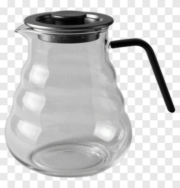 Glass Carafe With Black Lid And Handle PNG