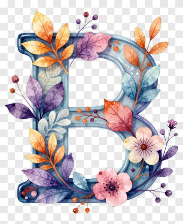 Decorative Letter B With Floral Elements PNG