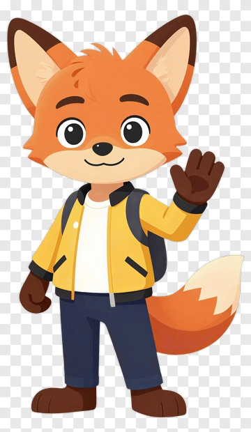 Friendly Fox Student Waving PNG