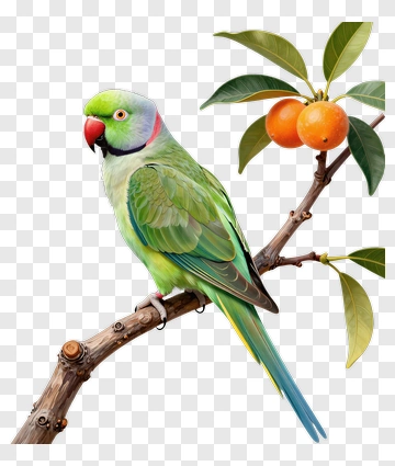 Green Parrot Perched On Branch PNG
