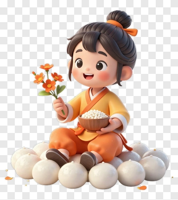 Child Holding Flower And Rice Ball PNG