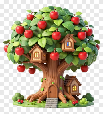 Apple Tree With Treehouses PNG