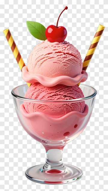 Strawberry Ice Cream With Cherry Top PNG