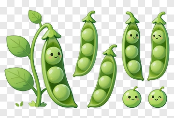 Cute Pea Pod And Pea Characters PNG