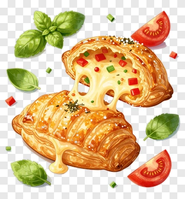 Cheese Puff With Fresh Basil And Tomato PNG
