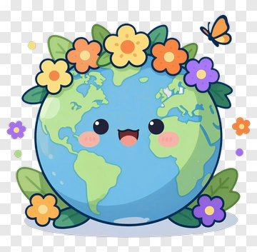 Cute Earth With Flowers And Butterfly PNG