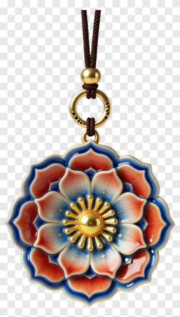 Enamel Flower Pendant With Gold Accents PNG