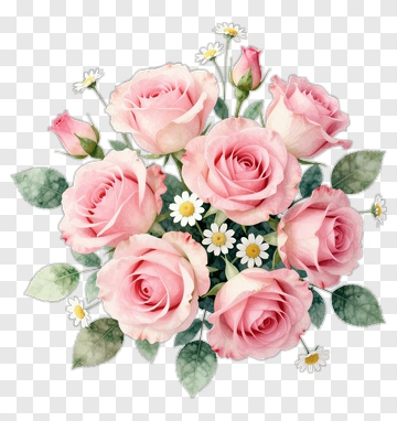 Pink Roses And Daisies Bouquet PNG