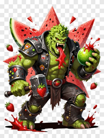 Watermelon Monster With Strawberry PNG