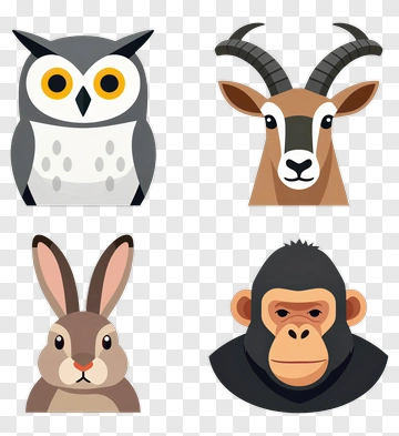 Four Animal Heads In Flat Design PNG