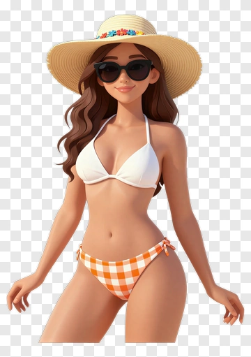 Woman In Swimsuit And Hat PNG