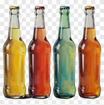 Four Colorful Glass Bottles PNG