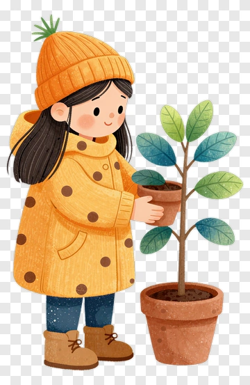 Child Holding Potted Plant PNG