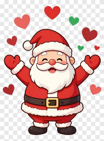 Happy Santa Claus With Hearts PNG