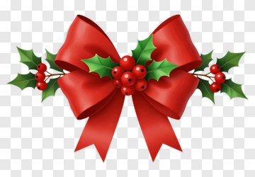 Red Bow With Holly And Berries PNG