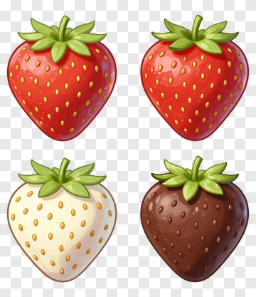 Four Illustrated Strawberries In Different Colors PNG