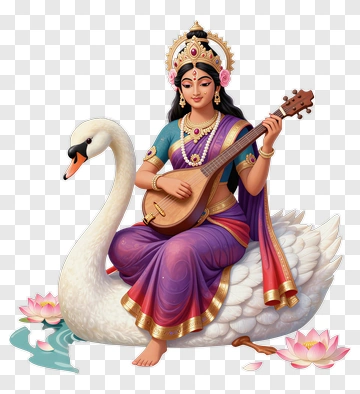 Saraswati Goddess On Swan PNG