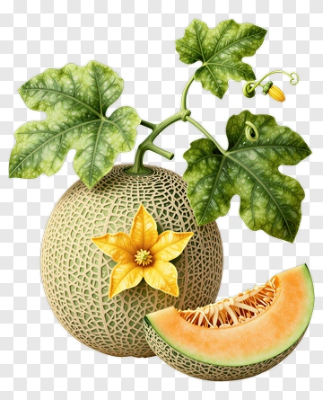 Fresh Melon With Flower And Slice PNG