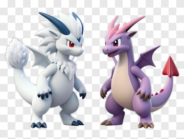 Two Cartoon Dragons Standing Together PNG