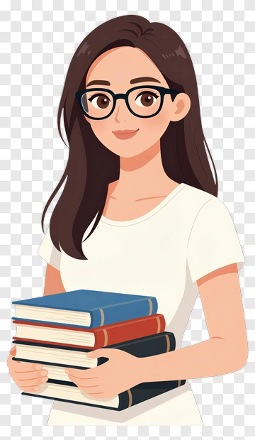 Girl With Glasses Holding Books PNG