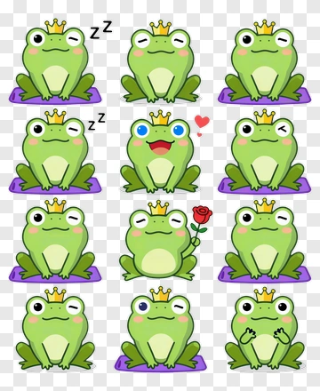 Crown Wearing Frog Emoji Set PNG