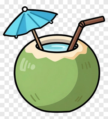Coconut With Straw And Umbrella PNG