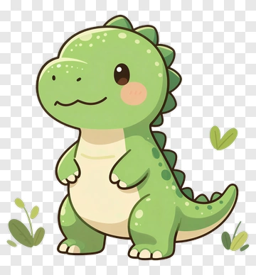 Cute Green Dinosaur With Leaf PNG