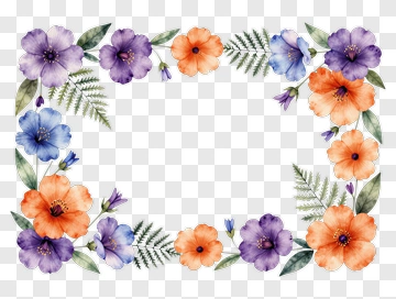 Watercolor Flower Border With Purple Orange And Blue Blooms PNG