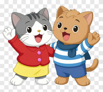 Two Happy Cartoon Cats PNG
