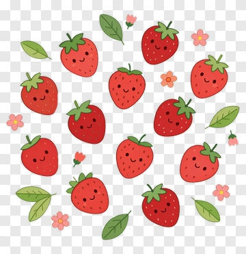 Cartoon Strawberries With Flowers And Leaves PNG