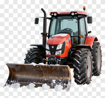 Red Tractor With Snow Plow In Winter PNG