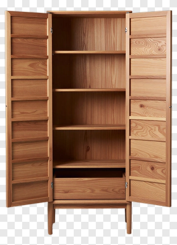 Wooden Cabinet With Open Doors PNG