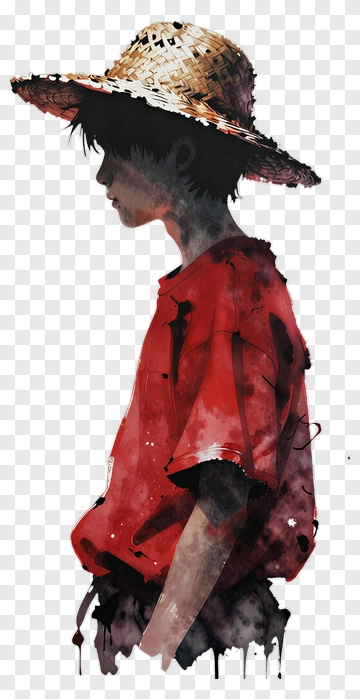 Boy In Straw Hat And Red Shirt PNG