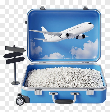 Blue Suitcase With Airplane Inside PNG