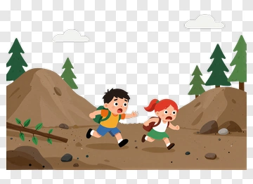 Two Children Running Through Forest PNG