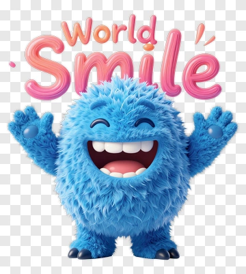 Blue Fluffy Creature With Wide Smile PNG